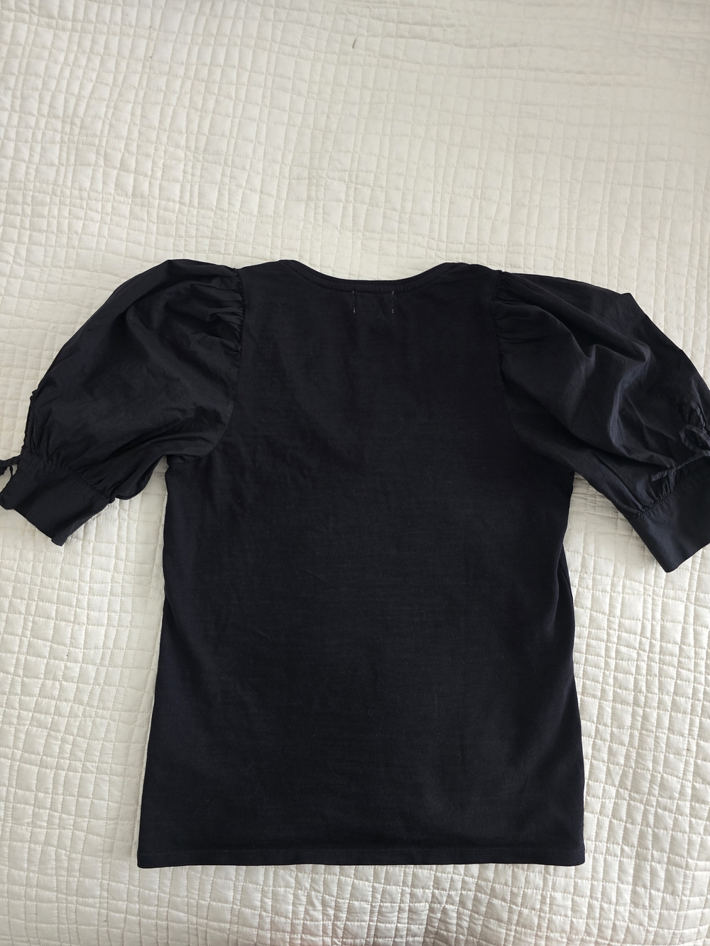 NATION LTD Kimberly Black Mixed Media Tie Puff Sleeve V-Neck Top XS - Picture 6 of 10